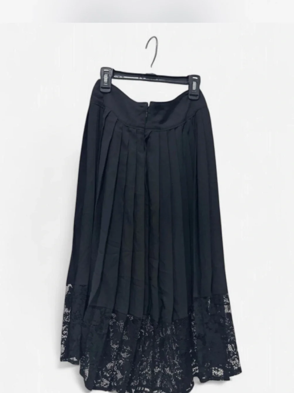 Express Black Pleated Midi Skirt with Lace Hem